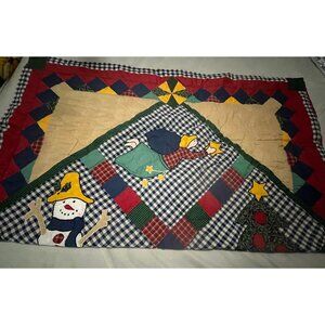 Handmade Patchwork Lap Quilt With Snowman & Holiday Theme Design 60x48